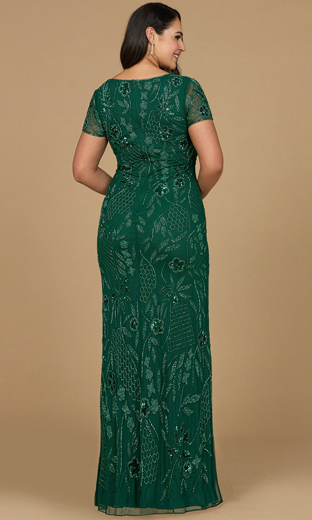 Floral Beaded Short Sleeve Evening Dress