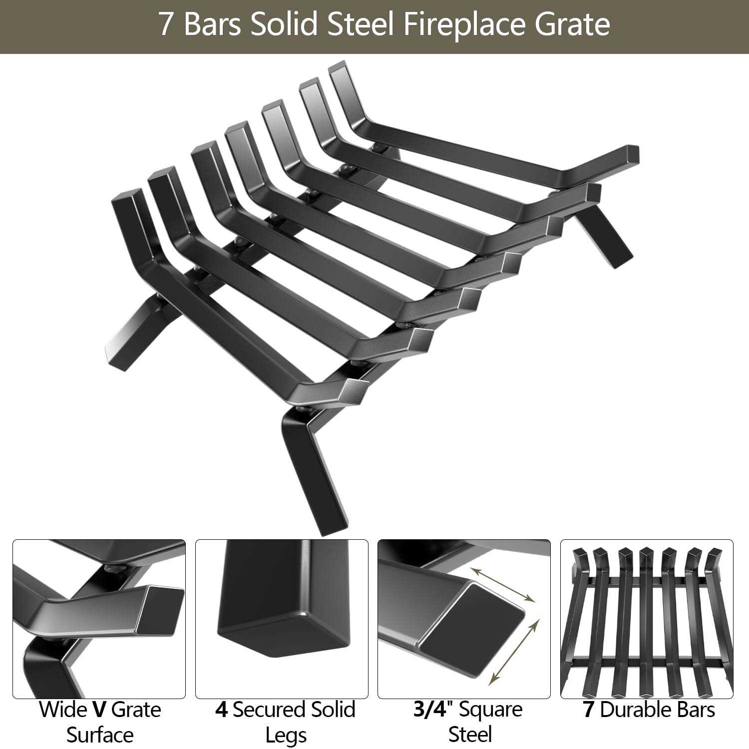 Amagabeli GARDEN & HOME Black Wrought Iron Fireplace Log Grate Wide Heavy Duty Solid Steel Indoor Chimney Hearth Bar Fire