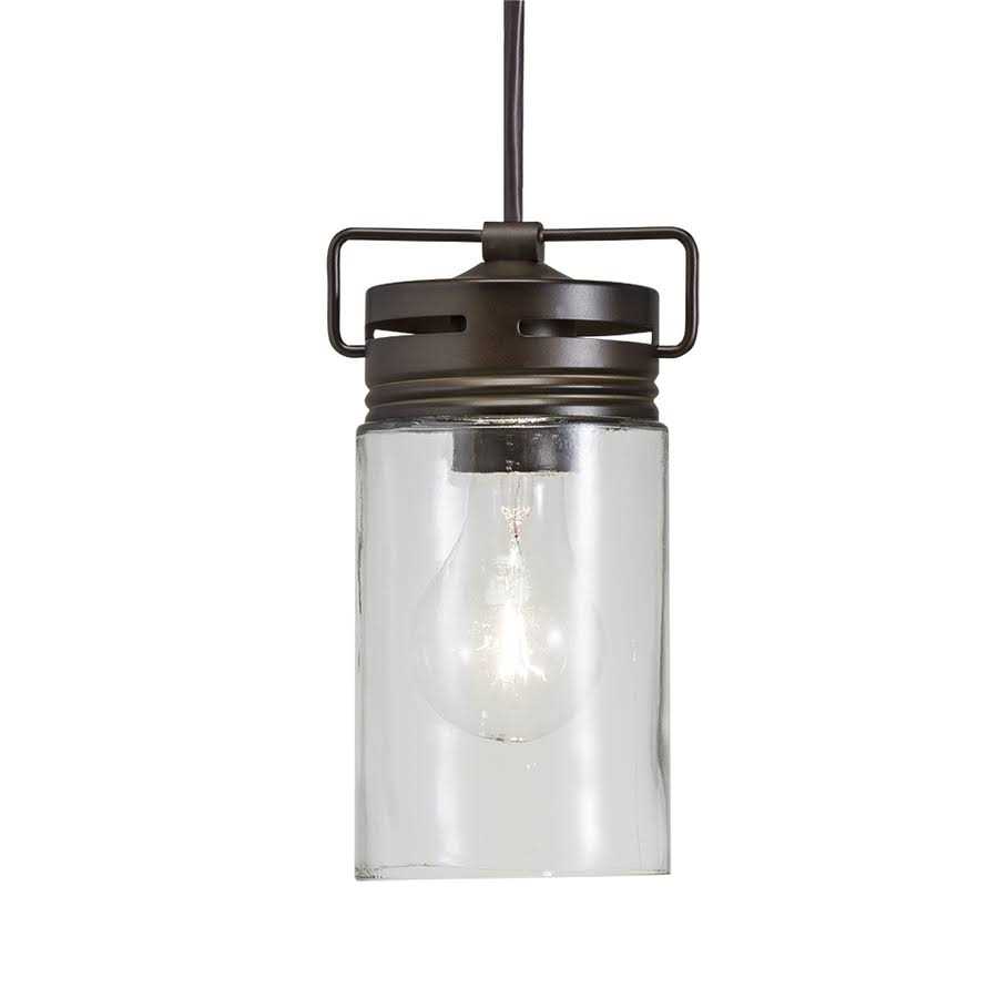 allen + roth Vallymede Aged Bronze Farmhouse Clear Glass Jar Mini Pendant Light B10049