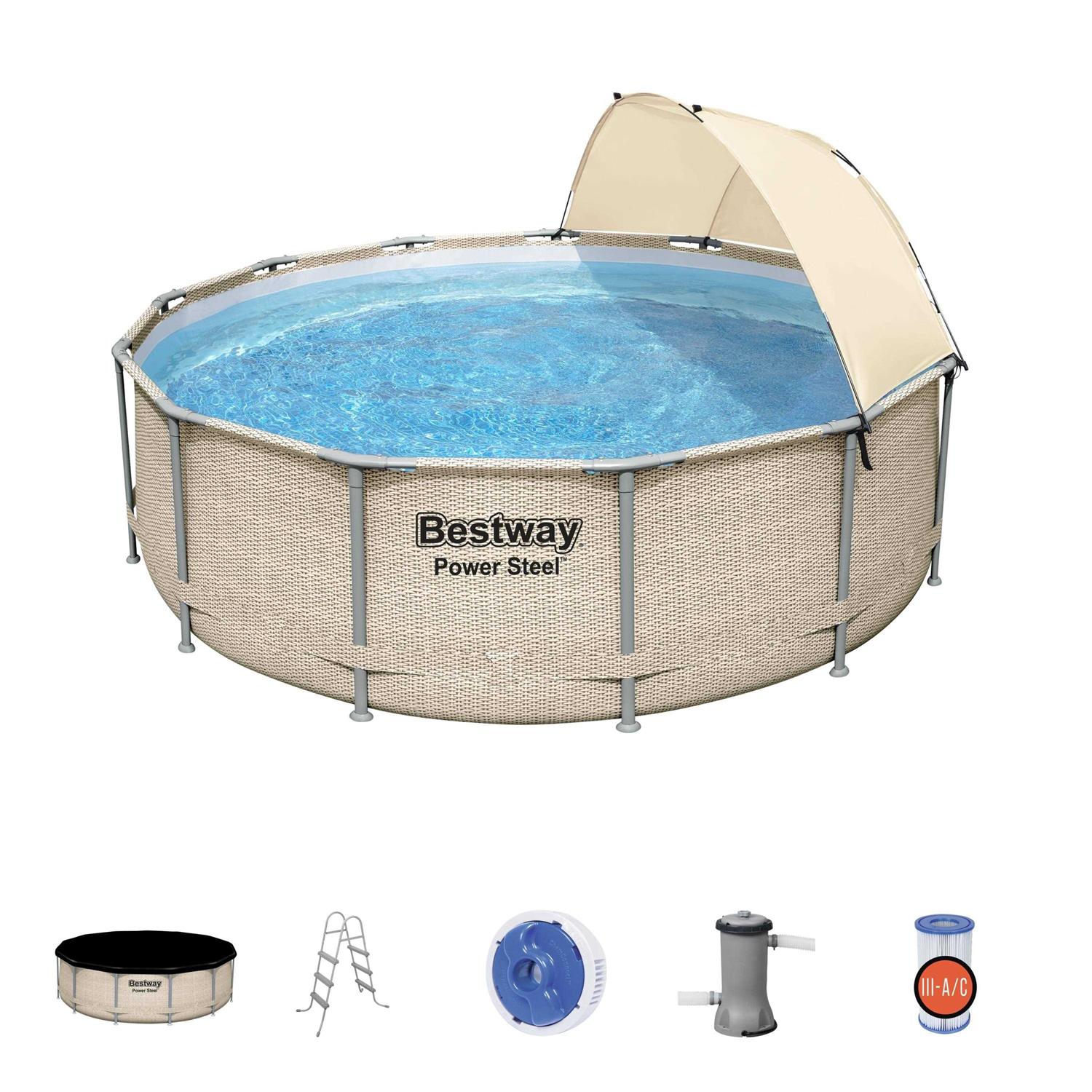 Bestway Power Steel 13′ x 42 inch Above Ground Swimming Pool Set with Canopy