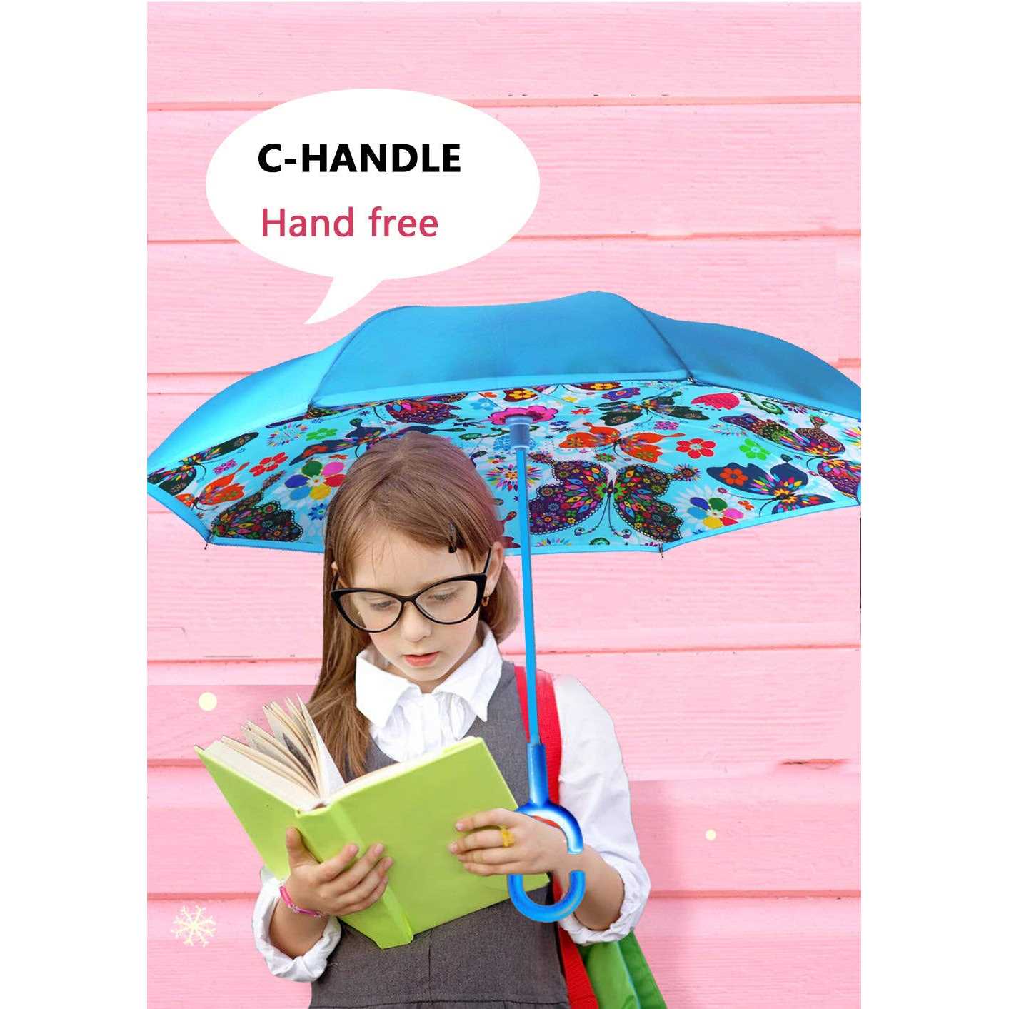 MRTLLOA 40 Inch Kids Windproof Inverted Reverse Umbrella with UV Protection, C-Shaped Handle Double Layer Stick Rain Umbrella for Boys and Girls