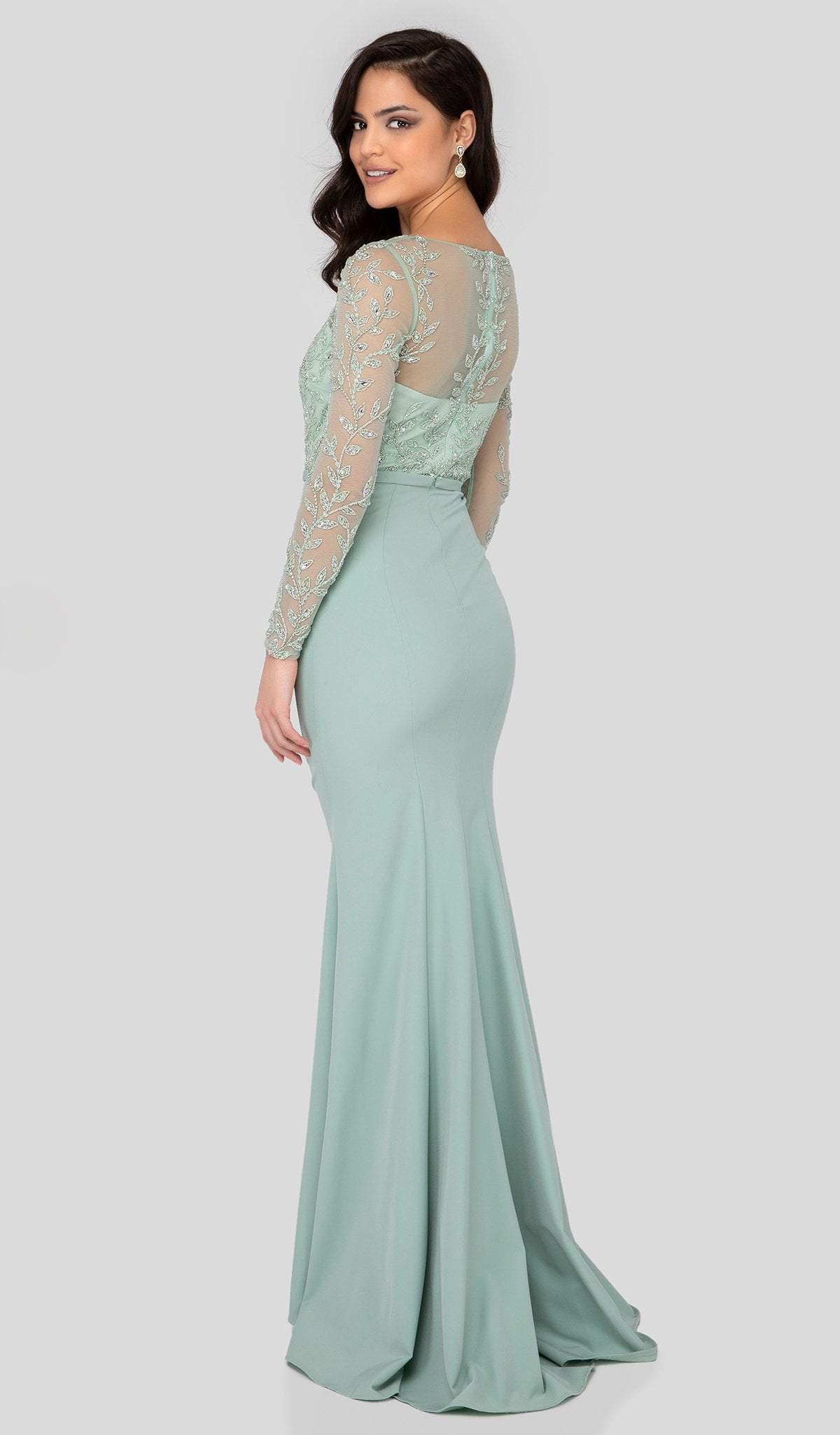 1912M9352 Trailing Foliage Illusion Trumpet Gown