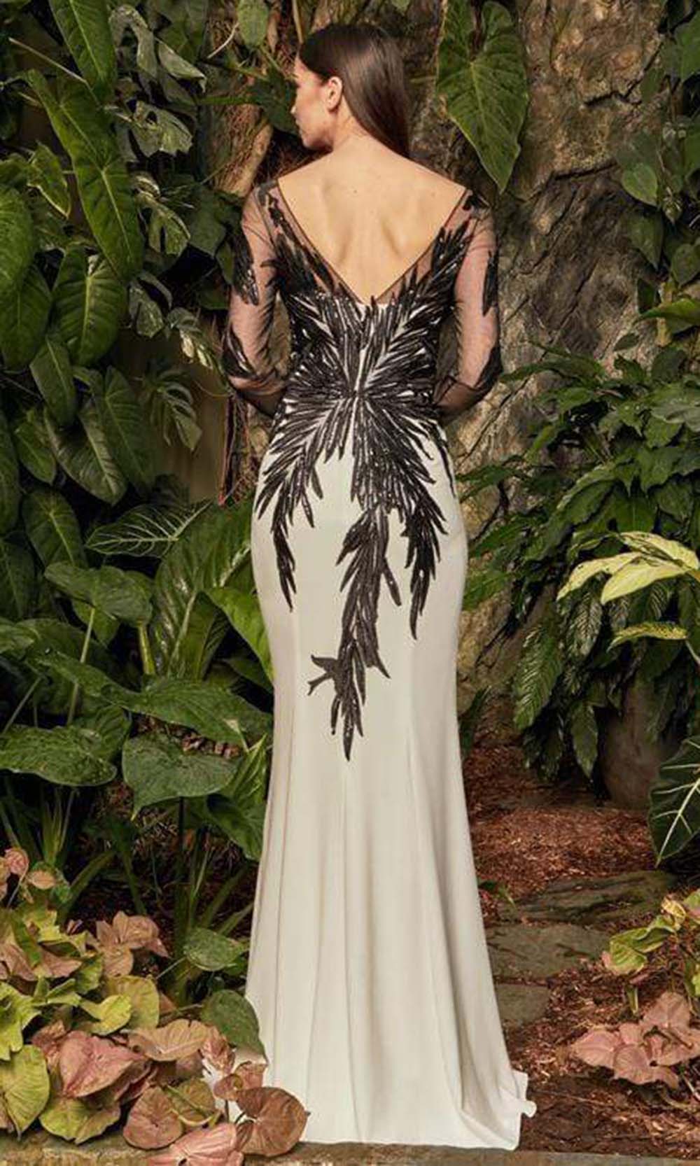 960 Illusion Sleeves Sequin Lace Applique Sheath Gown