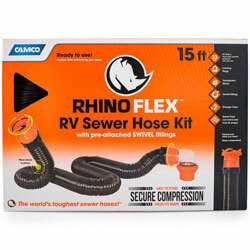 Camco Camper/RV RhinoFLEX Sewer Hose Kit with 15′ Hose and Swivel Fittings