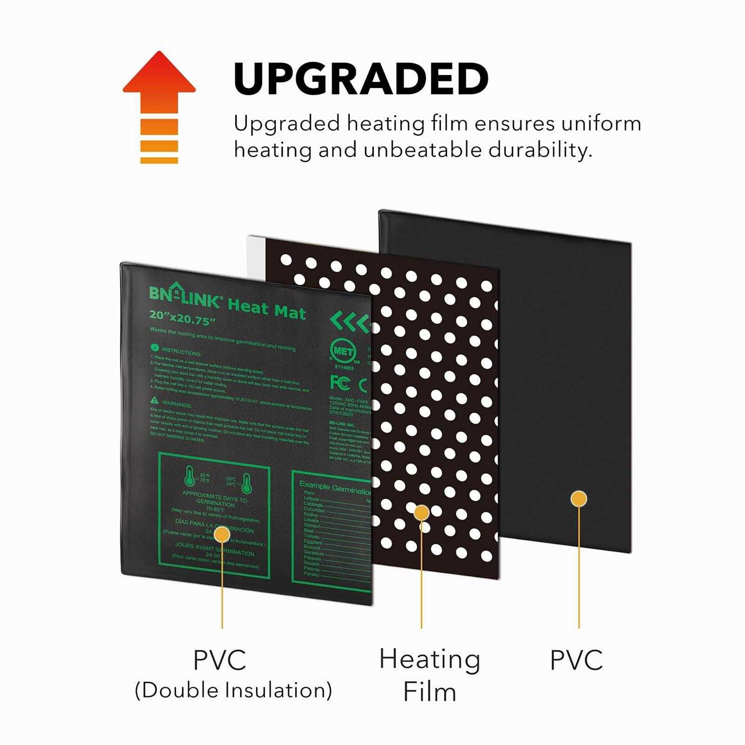 BN-LINK Durable Seedling Heat Mat Warm Hydroponic Heating Pad Waterproof 10 x 20.75 for Seed Starting Greenhouse and Germination