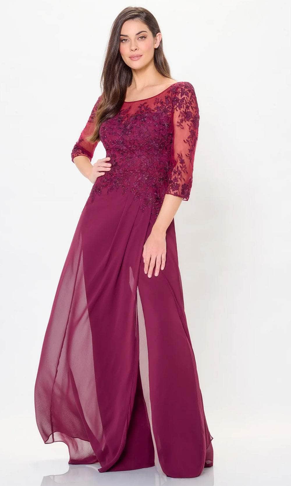 Quarter Sleeve Applique Evening Dress