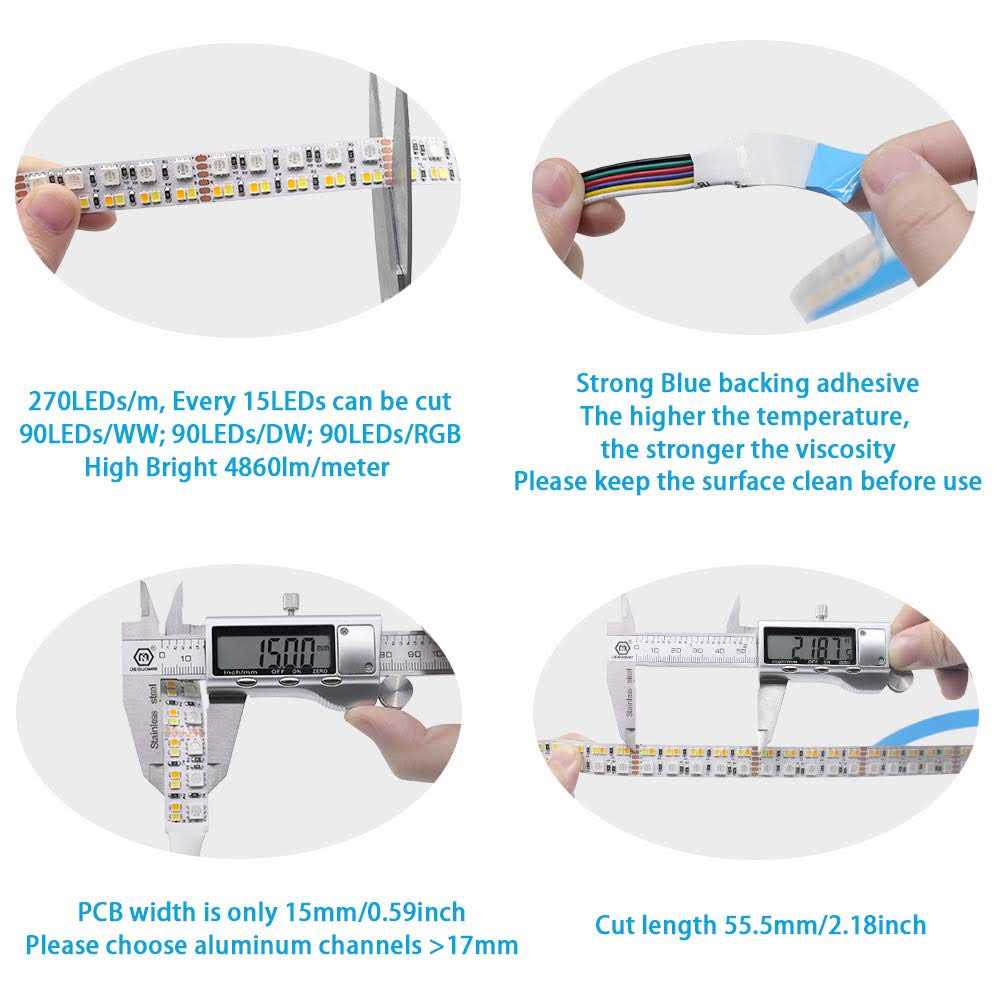 SuperlightingLED brightest rgb+cct flexible led strip lights 270leds/meter 5050 rgb + 2835 warm white daylight white double row super bright r