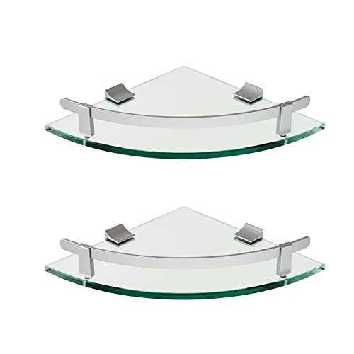 WAKLOND Bathroom Shelves Glass Shelf Wall Mounted Tempered Glass Corner Shower Shelf with Aluminum Rail for Bathroom