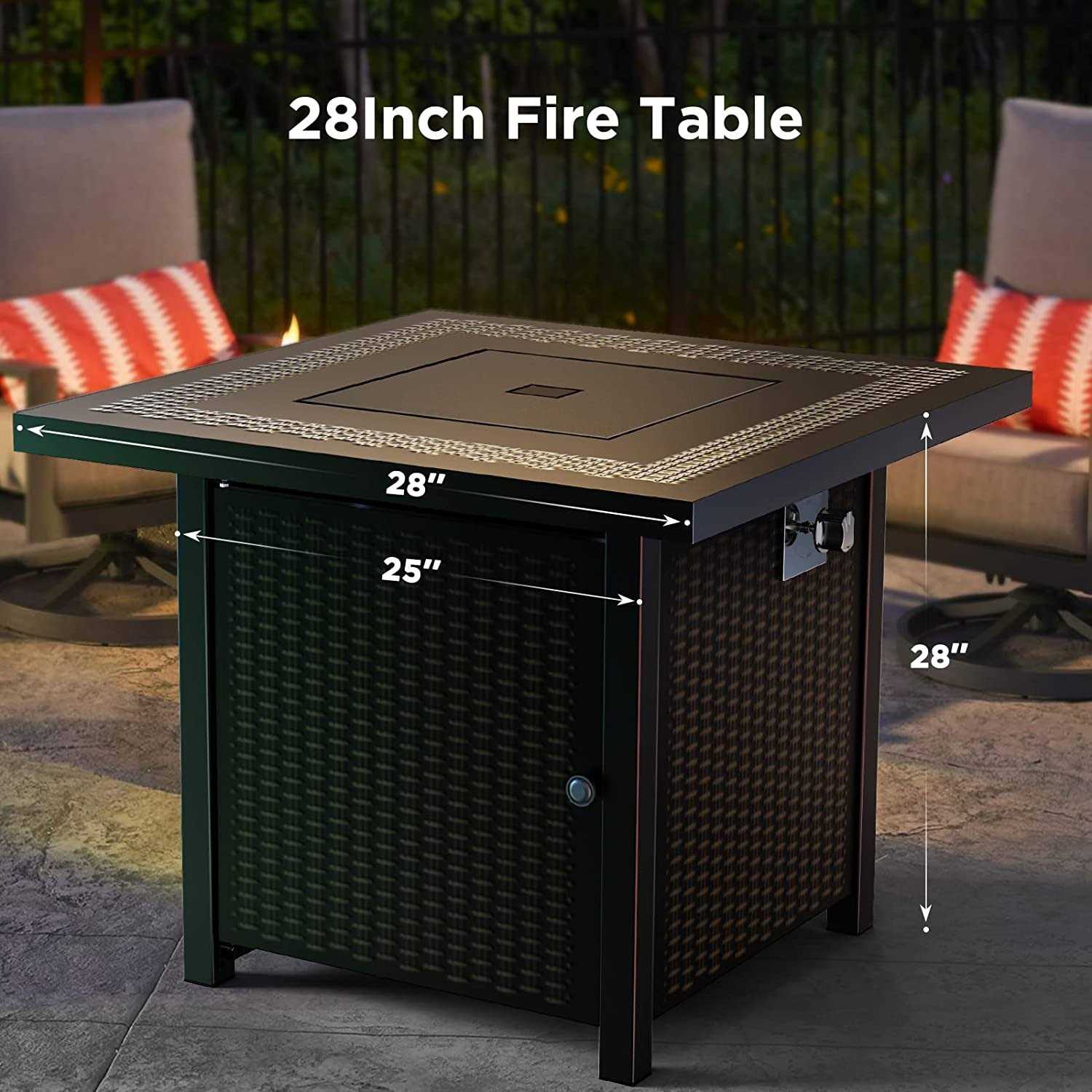 Ciays Propane Fire Pits 28 Inch Outdoor Gas Fire Pit, 50,000 BTU Steel Fire Table with Lid and Lava Rock, Add Warmth and Ambienc