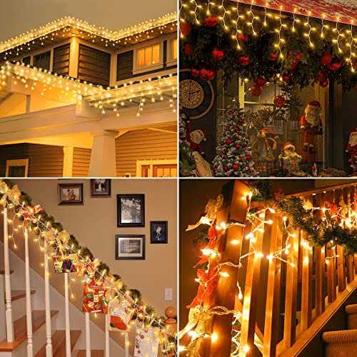 BEEWIN Icicle Christmas Lights 23FT Icicle Lights White Wire Connectable Icicle String Lights