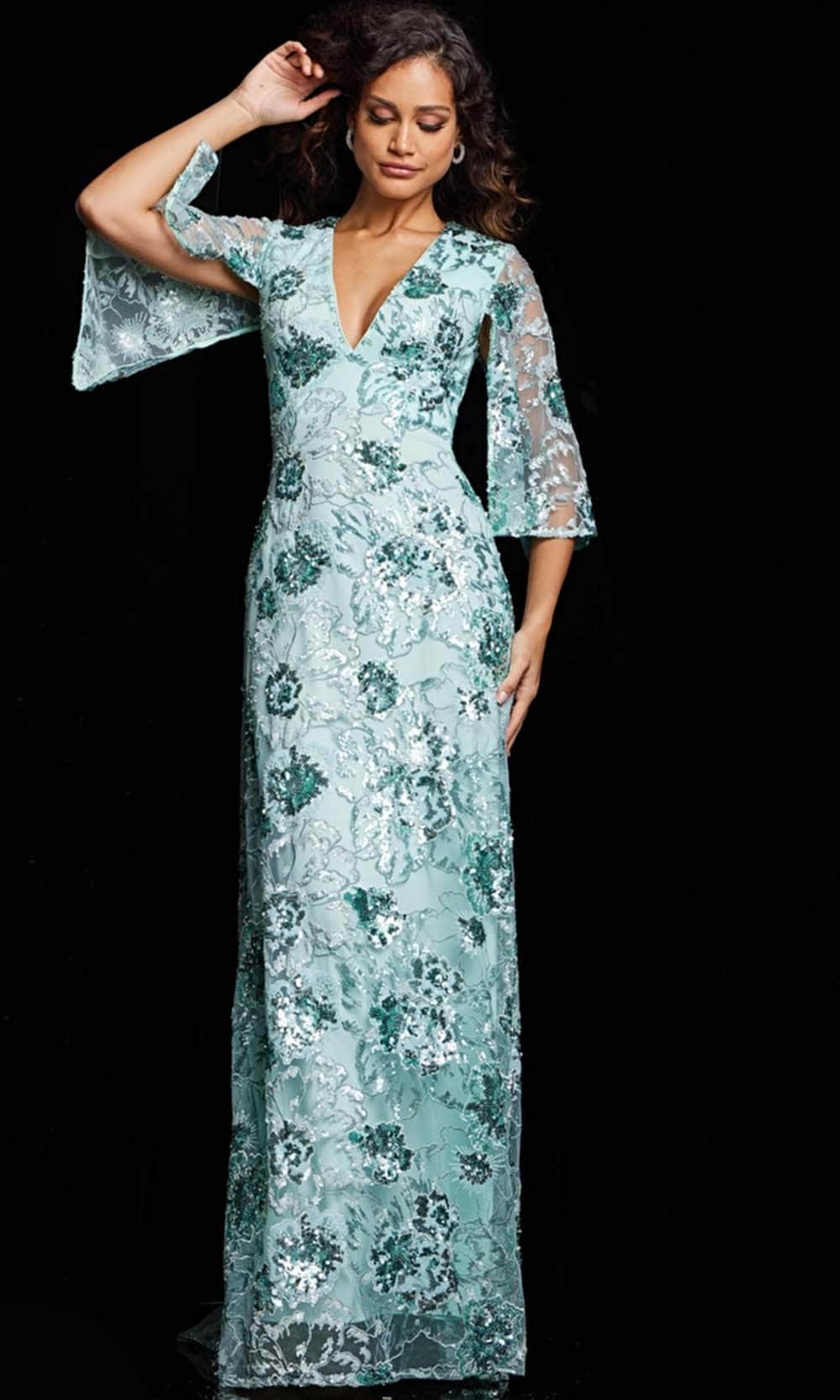 Embroidered Floral Evening Gown