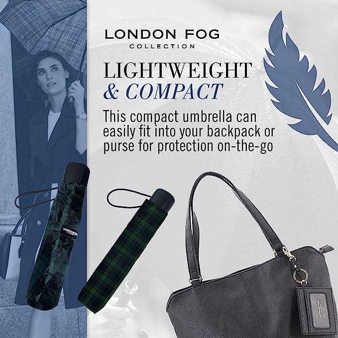 London Fog Mini Rain Umbrella Folding Umbrella, Windproof, Lightweight and Packable for Travel