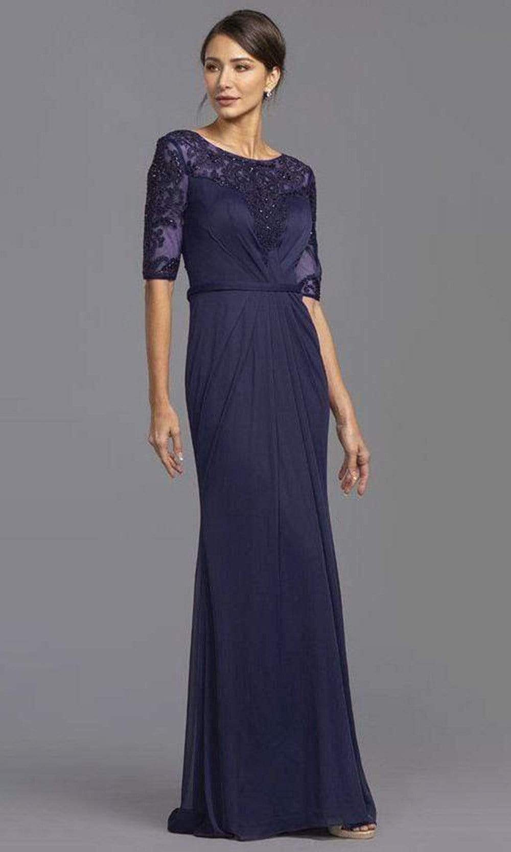 M2322 Sheer Sleeve Embroidered Sheath Dress