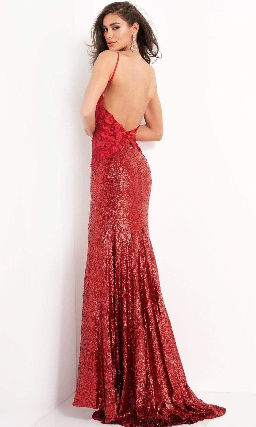 06426 Plunging Neckline Floral Appliques Sequin Gown