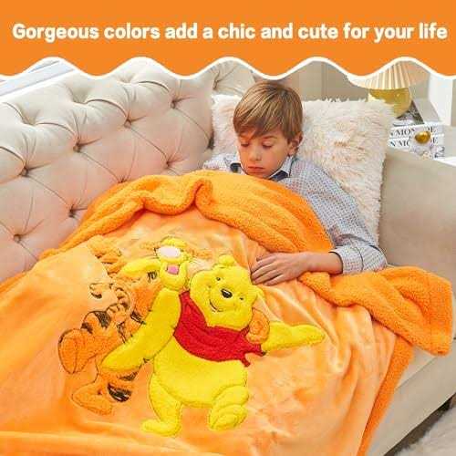 XTHHOA Kids Blanket 3D Cartoon Embroidered Sherpa Blanket Plush Warm for Boys Girls