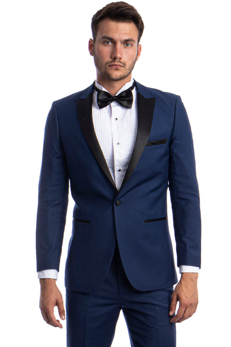 Men’s Slim Fit One Button Peak Lapel Wedding Tuxedo in Cobalt Blue