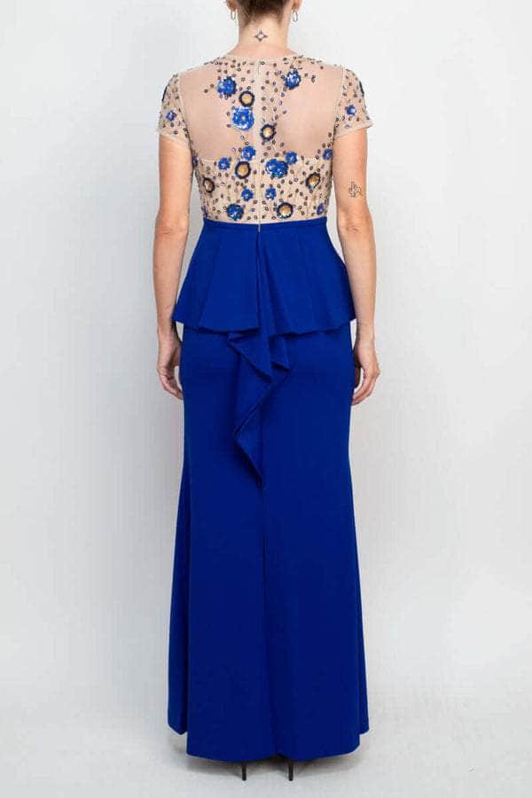Peplum Waist Embroidered Evening Gown