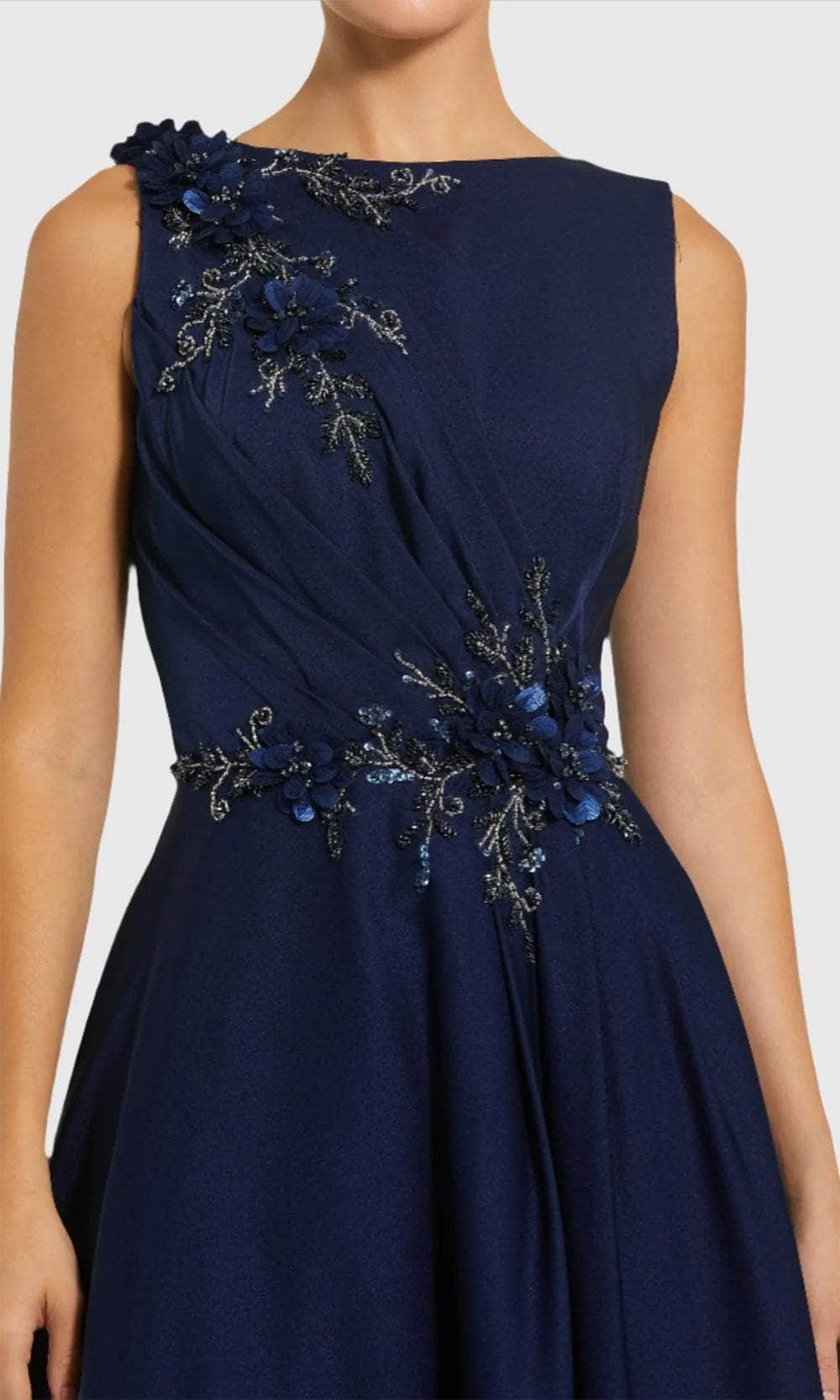 Bateau Floral Appliqued Evening Gown
