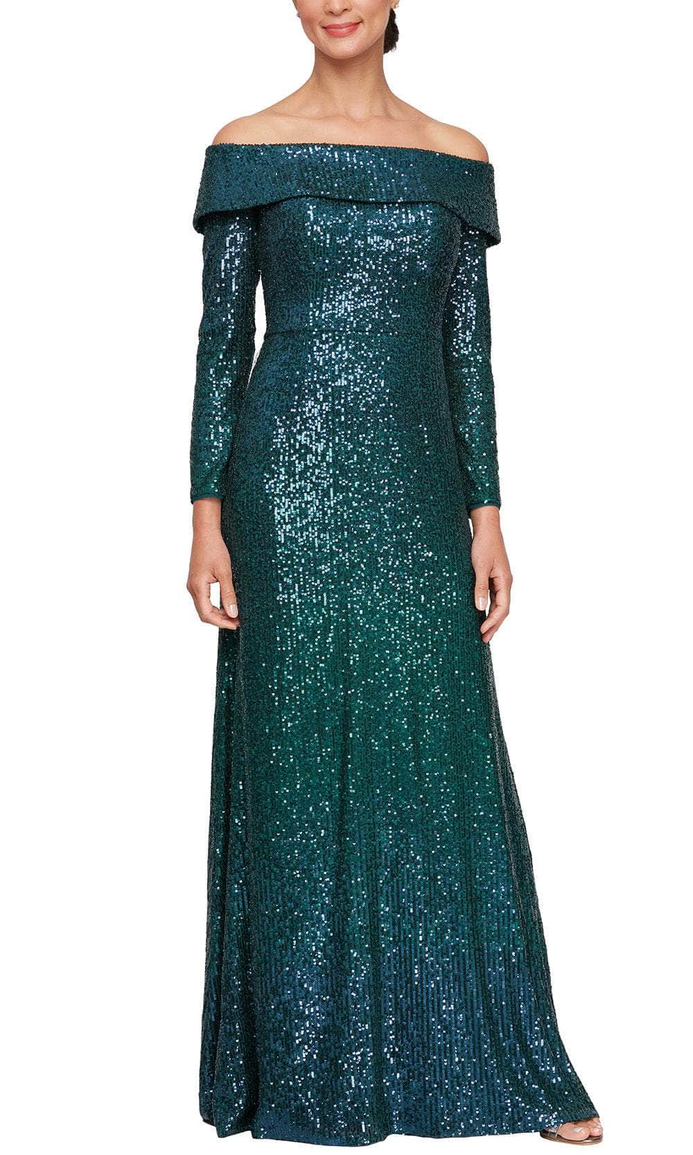 Long Sleeve Off-Shoulder Evening Gown