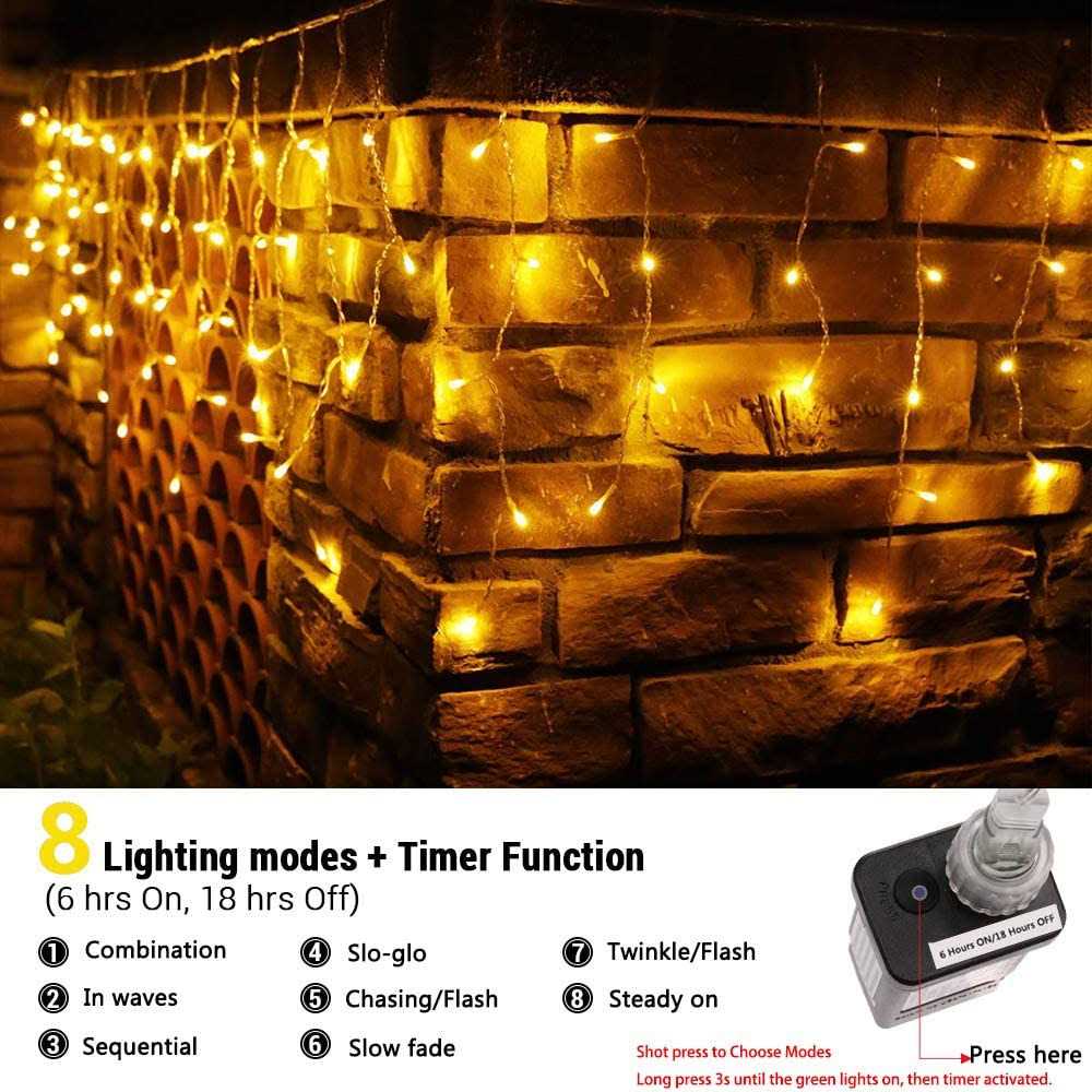 Toodour Christmas Icicle Lights 29.5ft 360 Led 8 Modes Window Curtain Fairy Lights with 60 Drops
