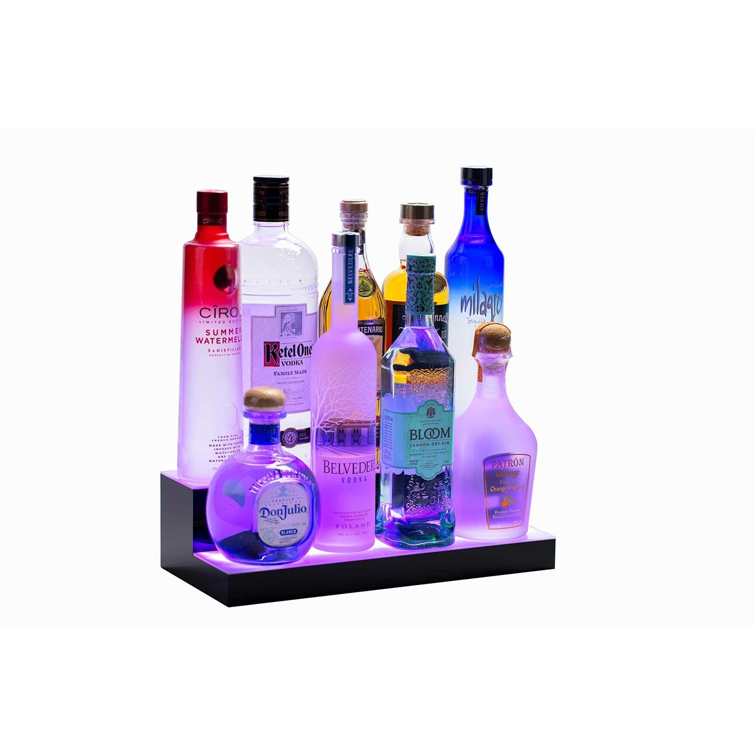 Barsquad LED Lighted Bar Shelf 16in 2 Step Illuminated Liquor Bottle Display Shelf