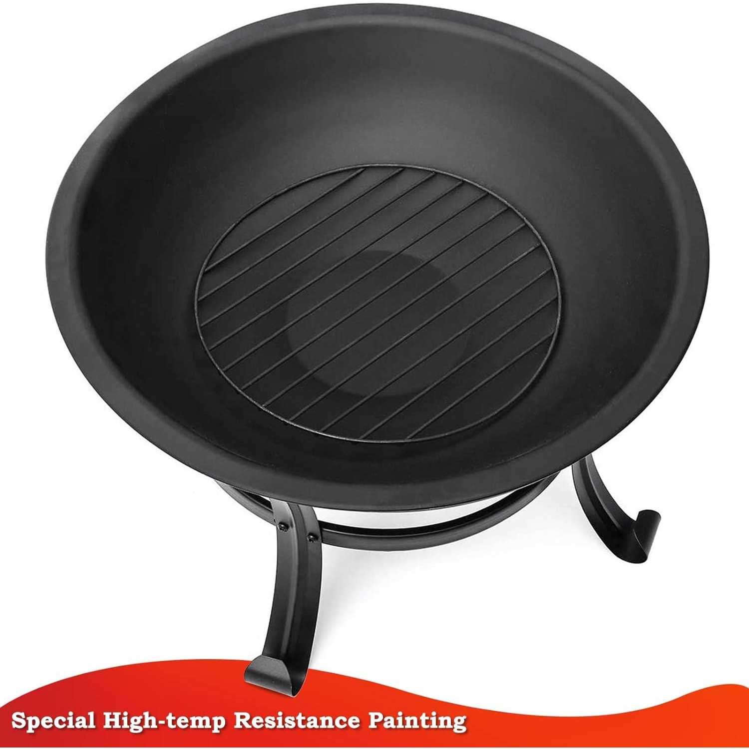 SINGLYFIRE 22 inch Fire Pit for Outside Outdoor Wood Burning Small Bonfire Pit Steel Firepit Bowl for Patio Camping Backyard Dec