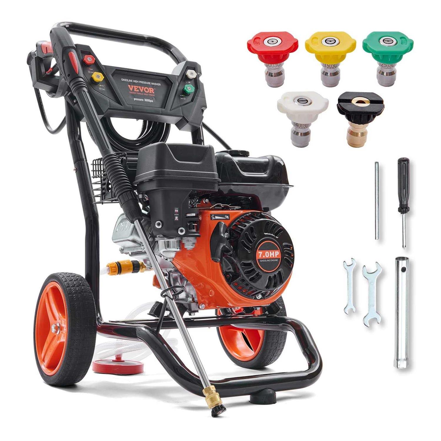VEVOR Gas Pressure Washer, 3600 PSI 2.6 GPM, Gas Powered Pressure Washer with Copper Pump, Spray Gun and Extension Wand