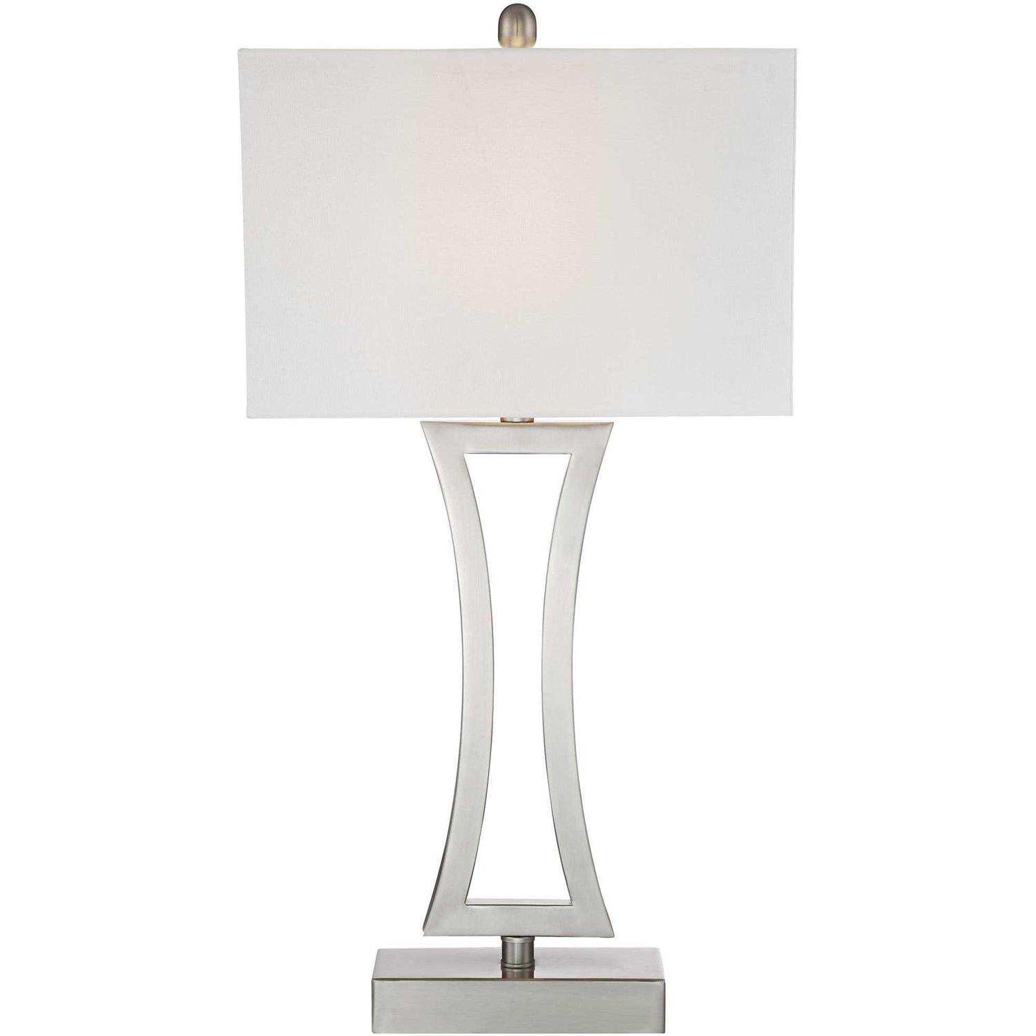 360 Lighting Roxie Modern Table Lamps 31 Tall Set of 2 Brushed Nickel Off White Fabric Rectangular Shade for Bedroom