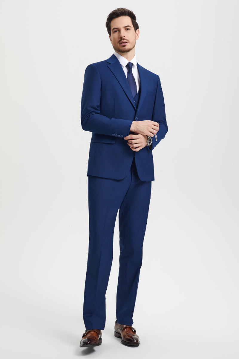 Men’s Two Button Vested Stacy Adams Basic Designer Suit in Indigo Blue