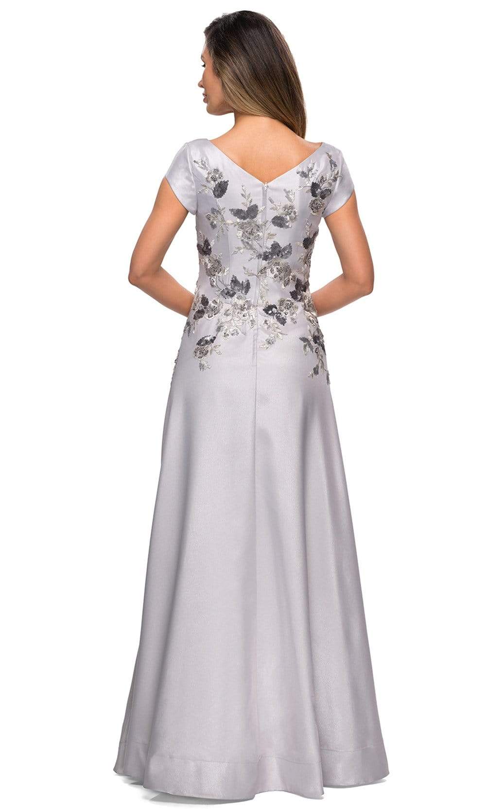 28105 Floral Embellished V Neck Evening Gown