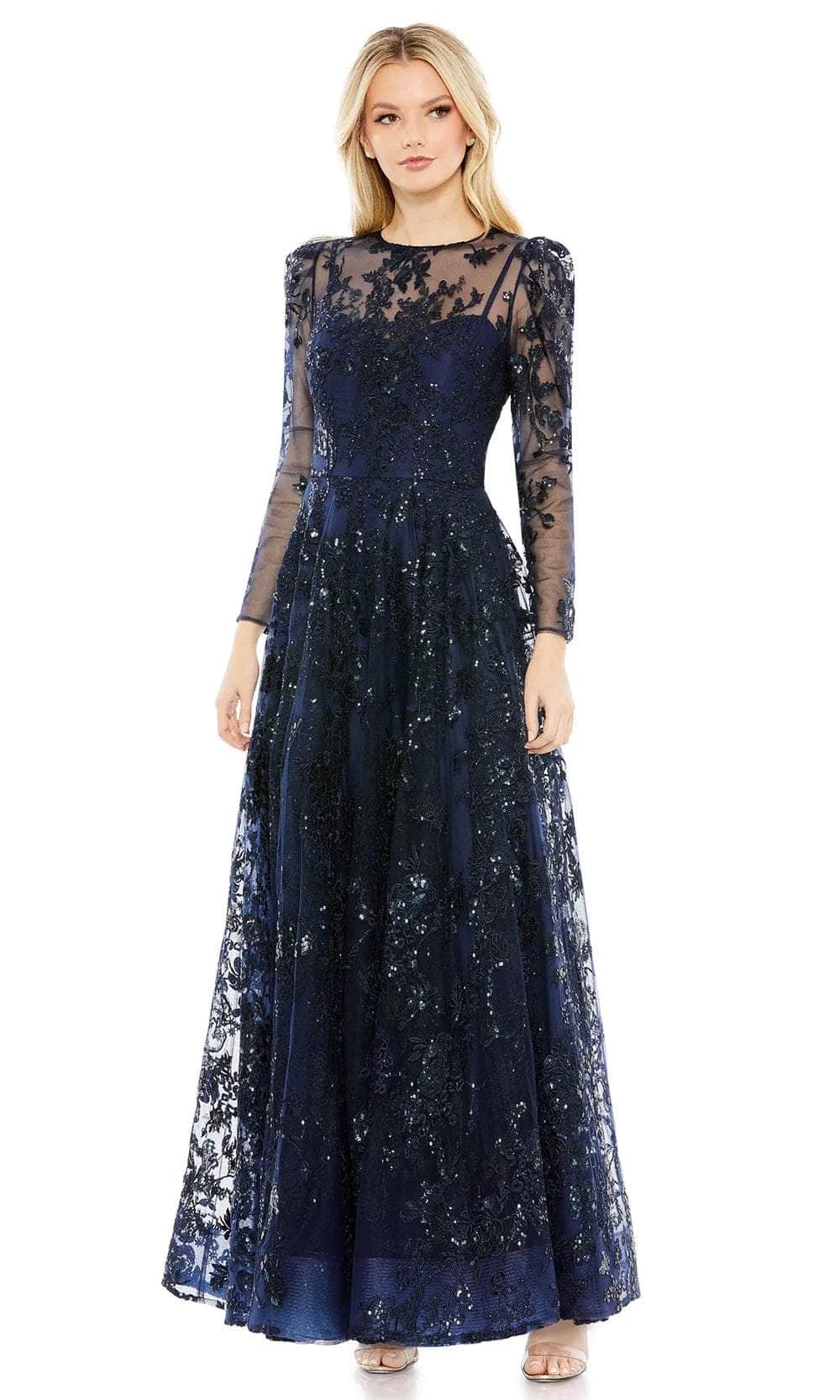 Embroidered Jewel Neck Long Dress