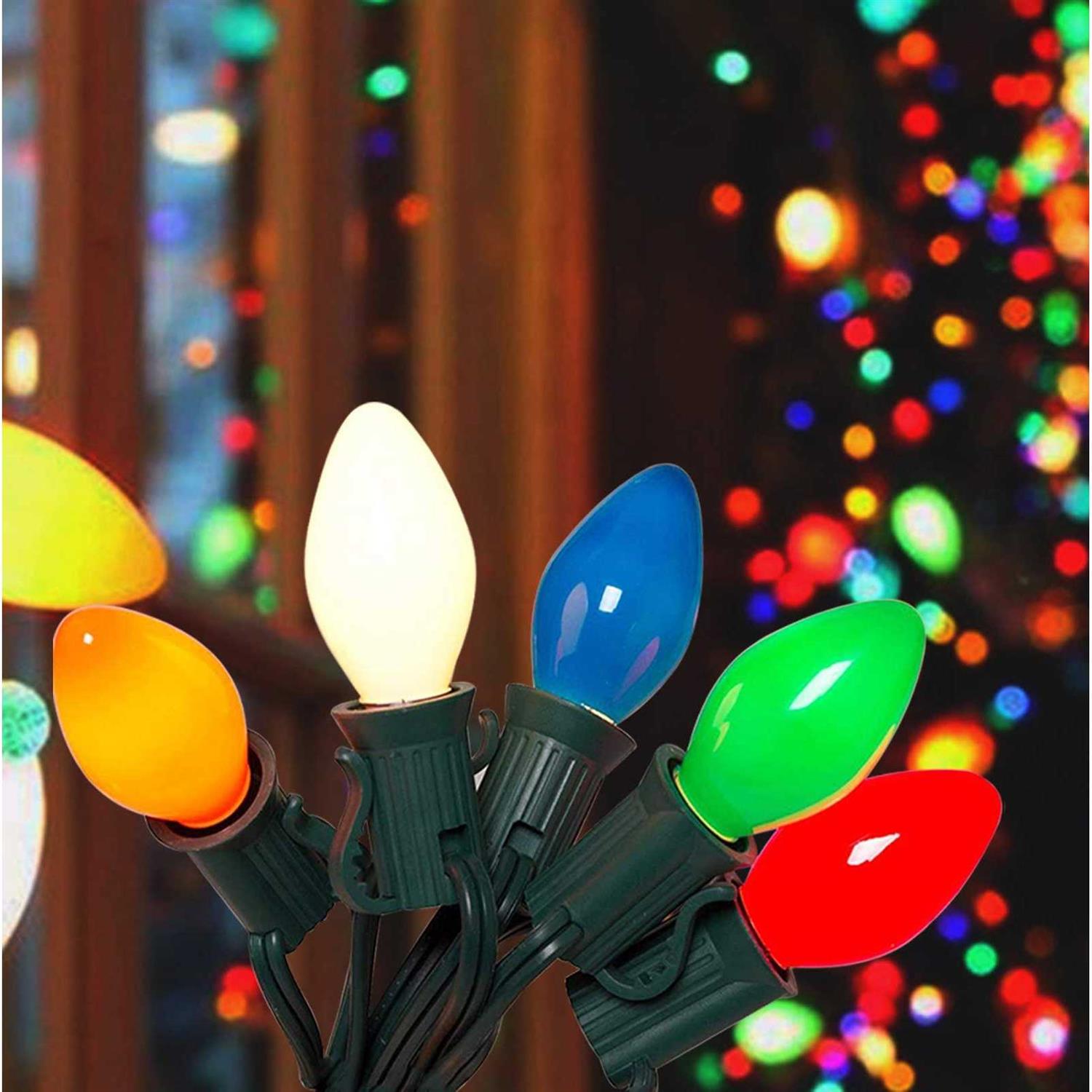 Abeja 25Ft Outdoor C7 Multicolored Ceramic Christmas Lights String Set