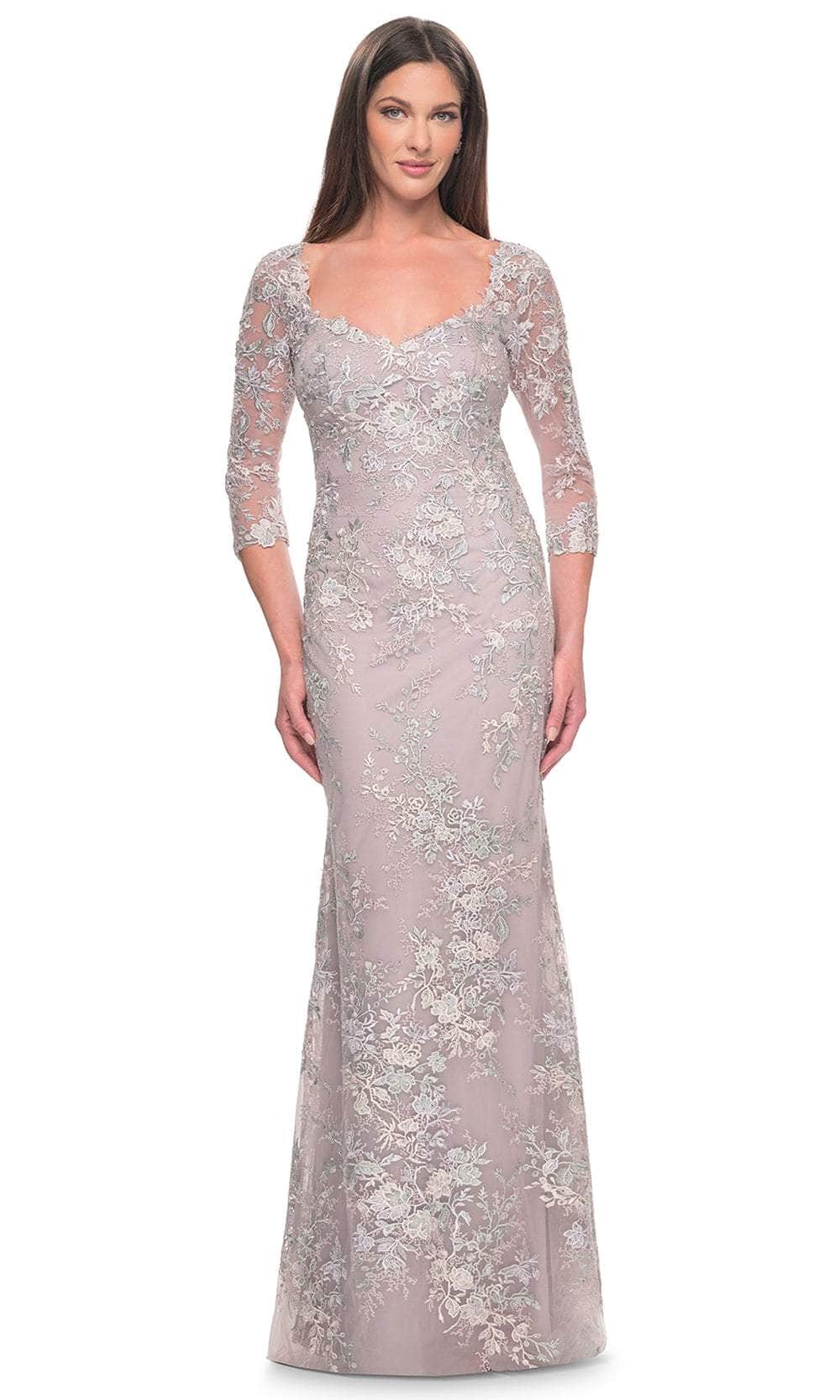 Embroidered Scoop Neck Evening Dress