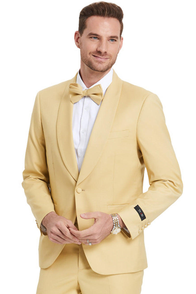 Men’s One Button Shawl Lapel Dinner Jacket Style Wedding Suit in Dijon Yellow