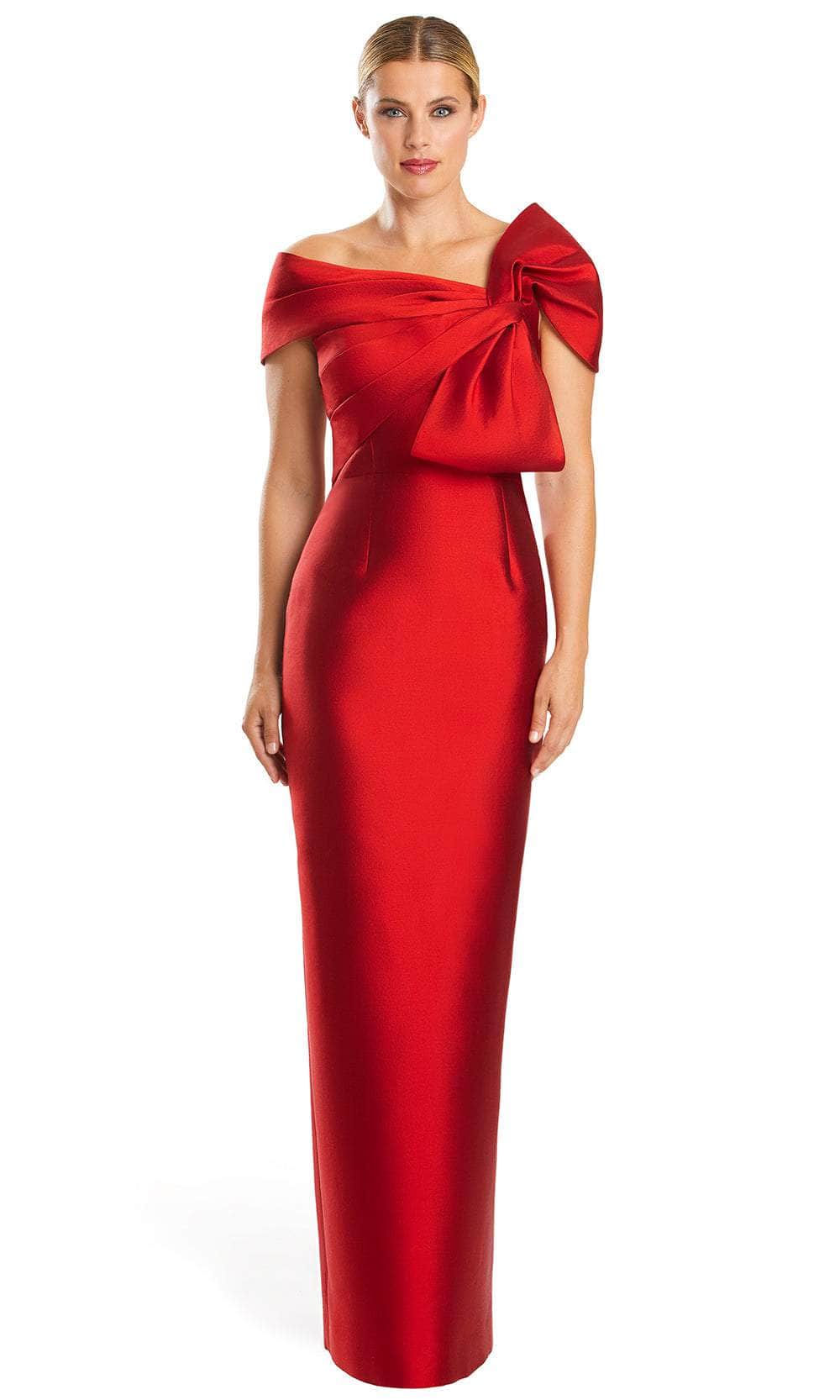 Off-Shoulder Bow Accented Evening Dress