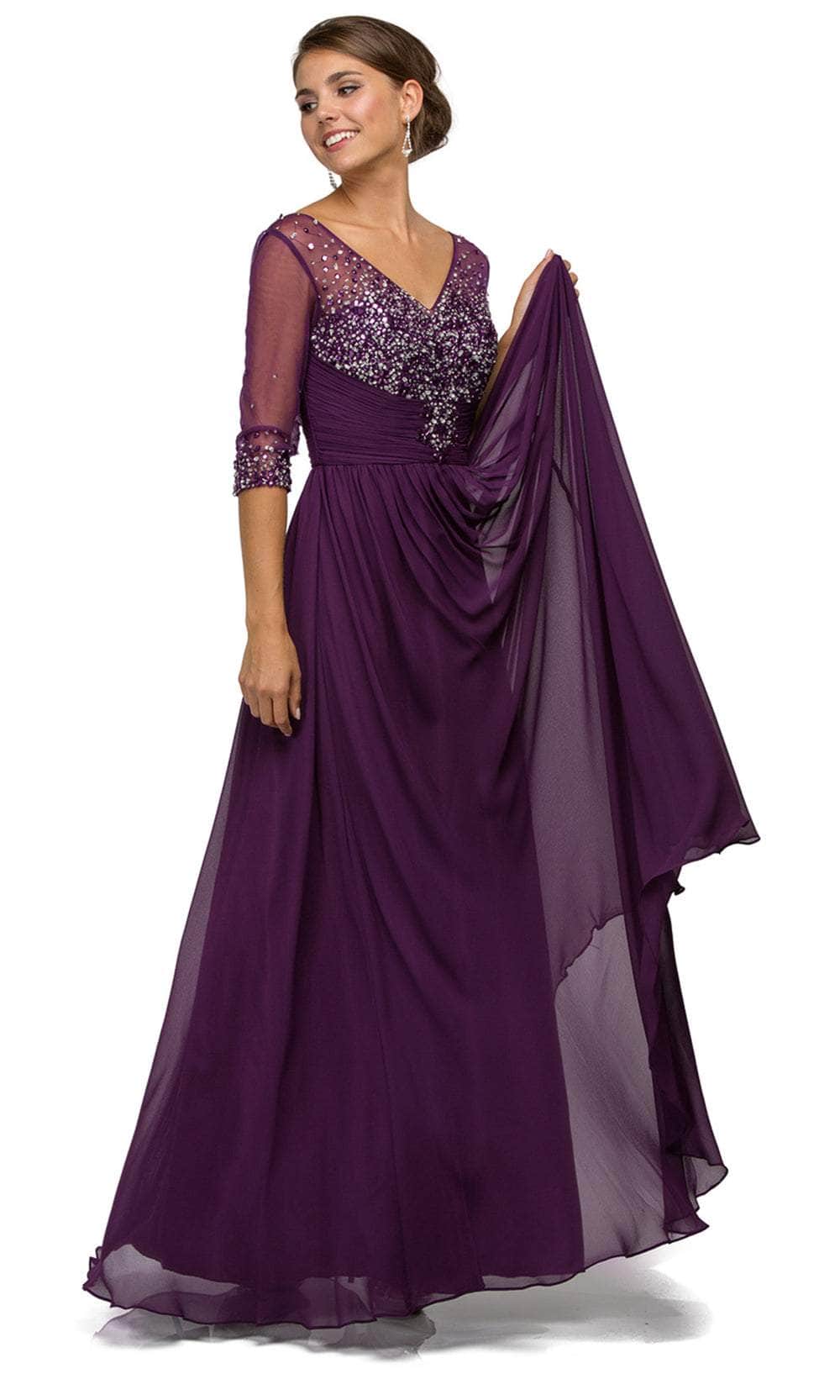 Bejeweled V-Neck Long Dress
