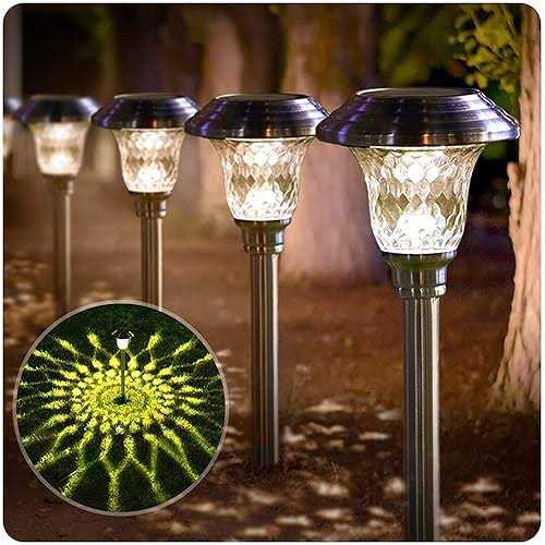 BEAU JARDIN Solar Pathway Lights Waterproof Lights Supper Bright Up to 12 Hrs,Stainless Steel Auto On/Off Solar Powered