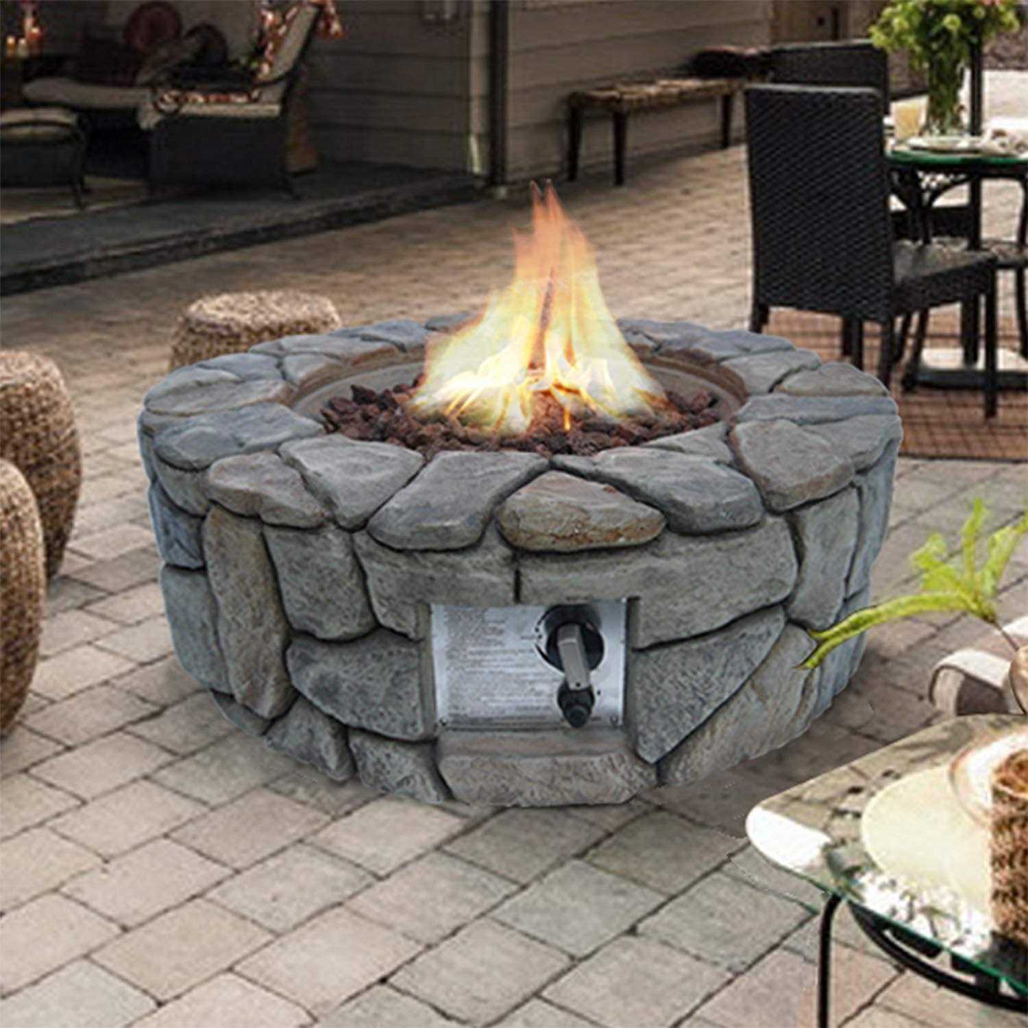 Teamson Home 28 Outdoor Round Stone Propane Gas Fire Pit