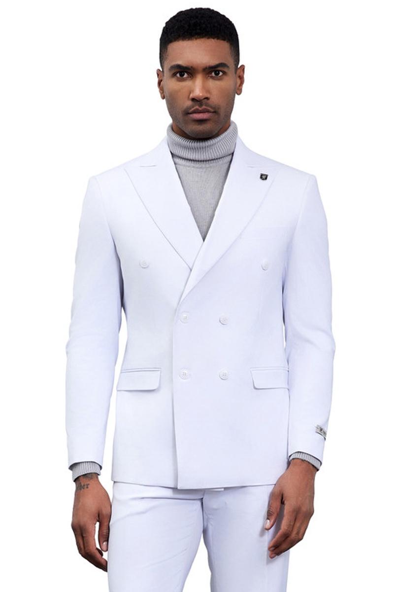 Men’s Designer Stacy Adams Classic Double Breasted Suit in White