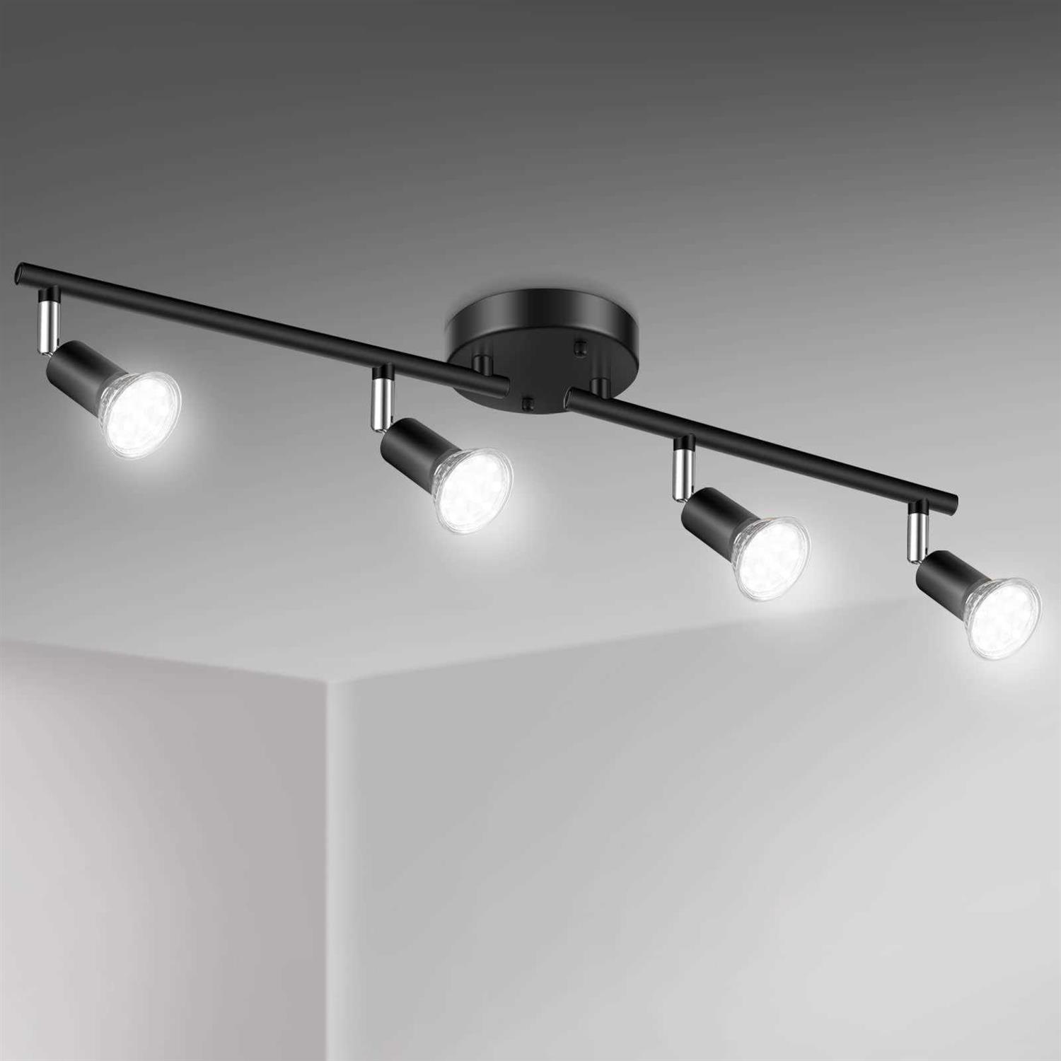 Unicozin LED 4 Light Track Lighting Kit Black 4 Way Ceiling Spot Lighting