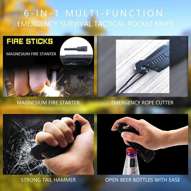 ALBATROSS 7 in 1 Dispatcher Tactical Knife with Glass Breaker, Seatbelt Cutter,Steel Serrated Blade,Flashlight,Fire Starter,Bottle Opener and Carrying Bag