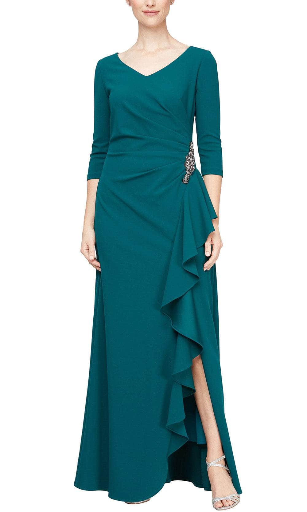 Ruffle Cascade V-Neck Formal Gown