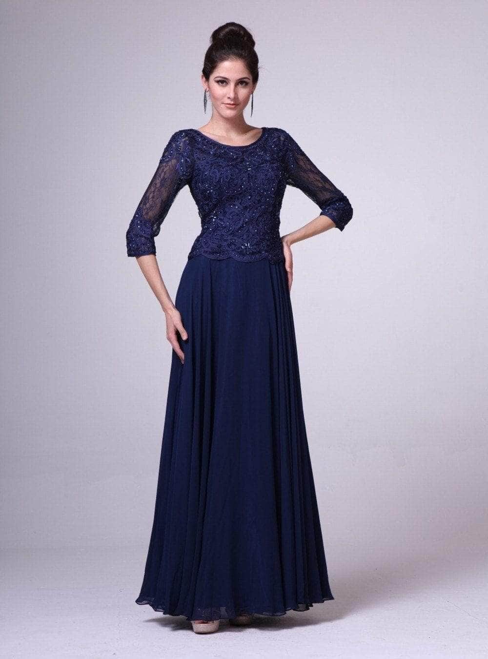 Quarter Sleeve Soutache Bodice A-Line Long Dress