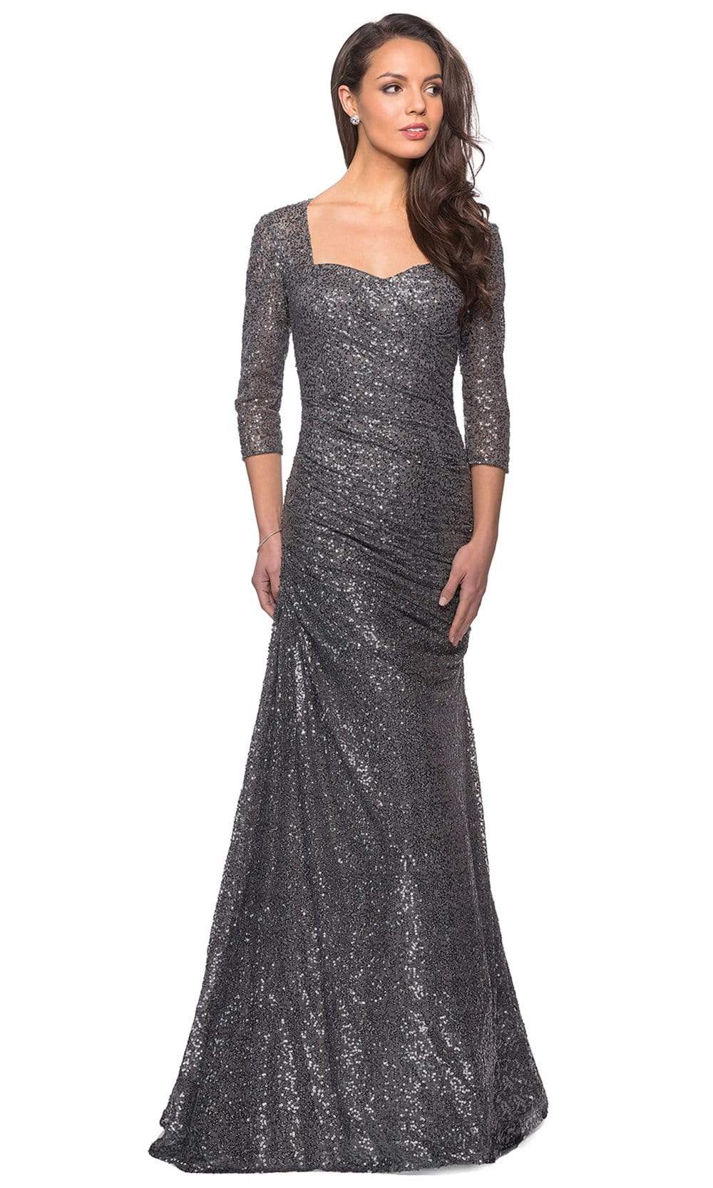 28065 Sequined Shirred Trumpet Dress