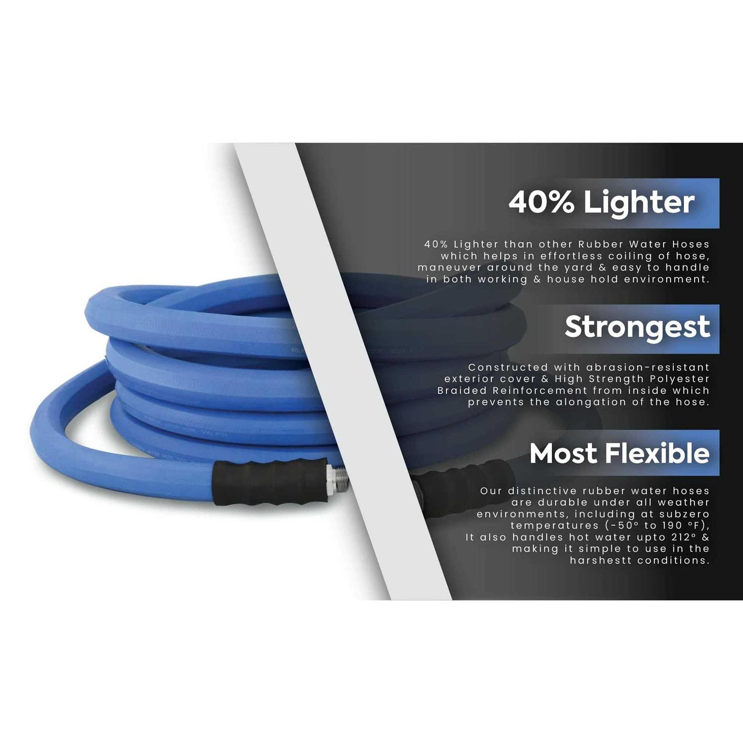 BluSeal Hot/Cold Water Rubber Garden Hose 100% Rubber Ultra-Light
