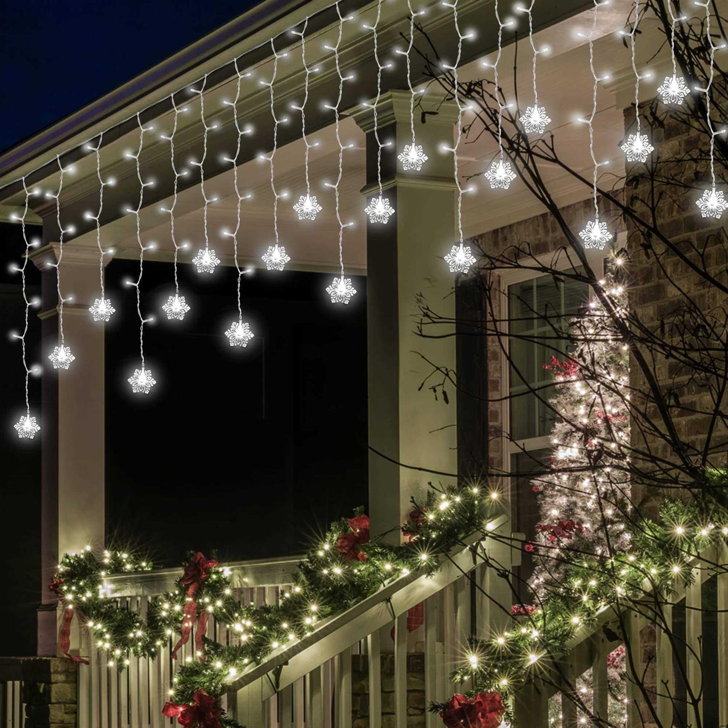 150 Led Icicle Lights with Snowflake 8 Twinkle Modes Curtain Lights,Hanging Fairy Lights for Outdoor Christmas Lights