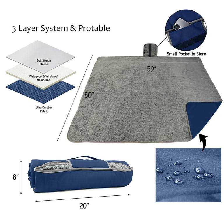 Tirrinia Waterproof Outdoor Blanket with Sherpa Lining Windproof Triple Layers Warm Comfy Foldable for Camping Stadium