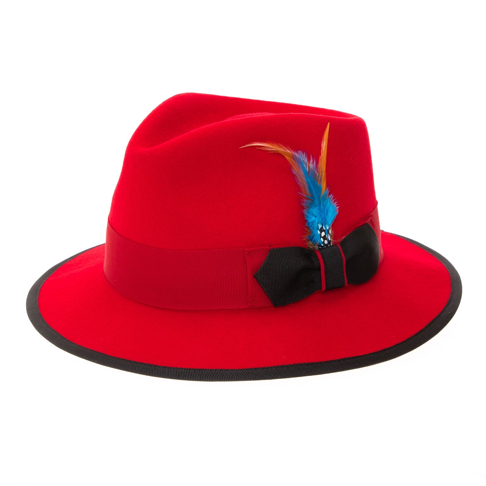 Men’s Classic Two Tone Trilby Fedora Dress Hat in Red & Black