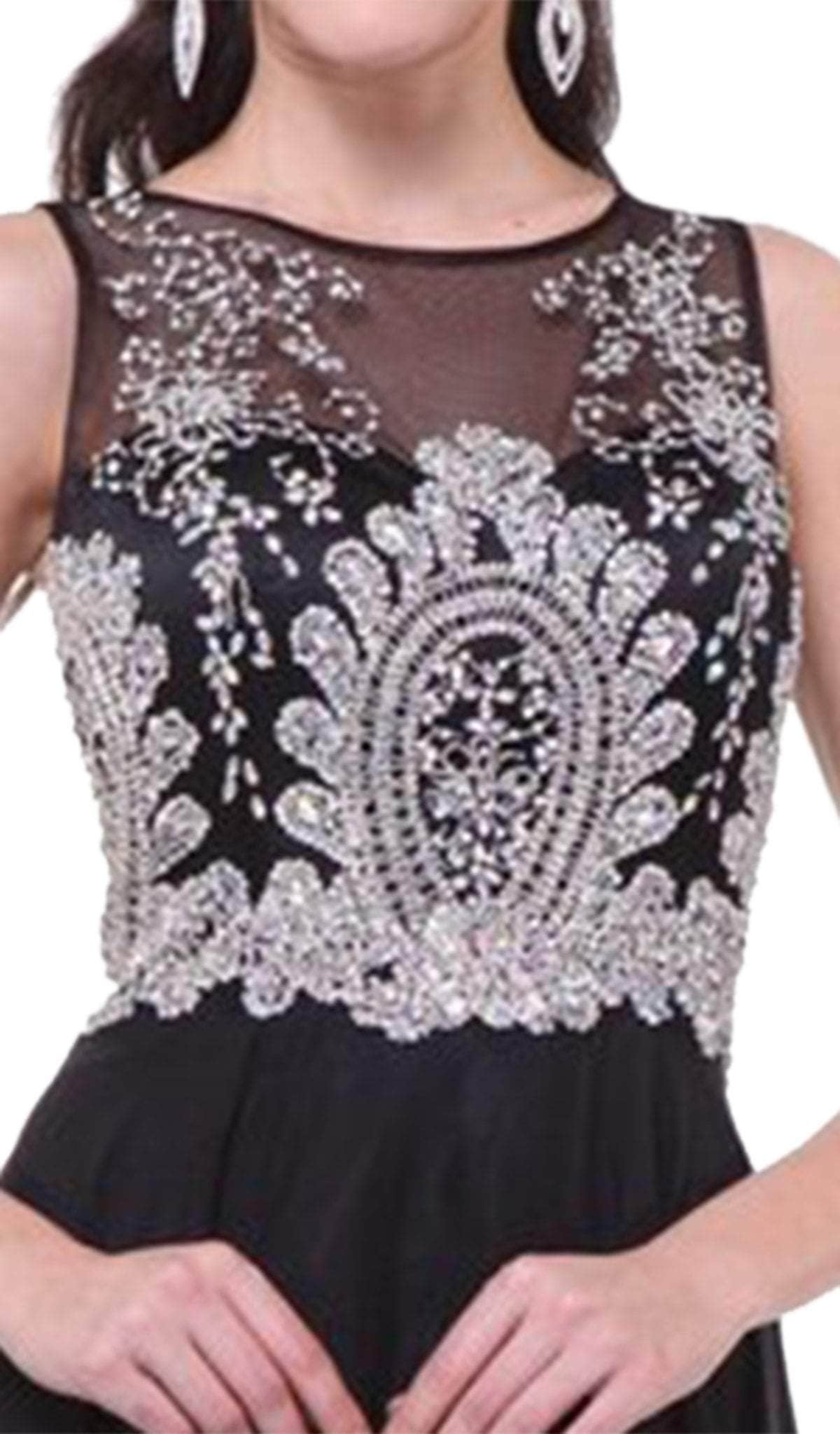 Illusion Metallic Appliqued A-Line Gown