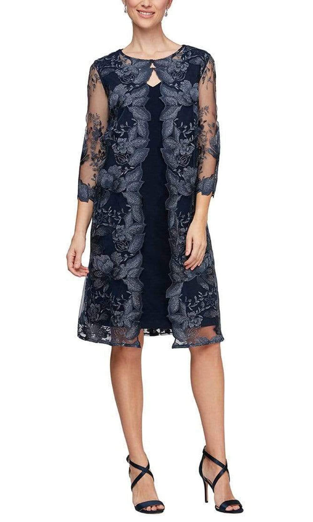 81122202 Embroidered Lace Mock Jacket Jersey Dress